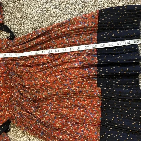 - pleated FLORAL MIDI DRESS LONG SLEEVE BURGUNDY AND NAVY BLUE SIZE L - Picture 3 of 6